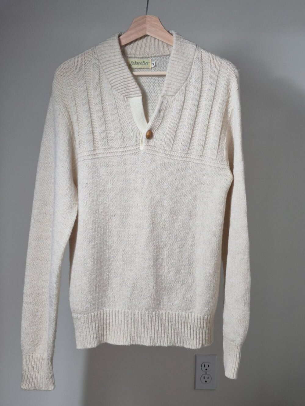 St Johns Bay Mens M Wool Blend Sweater Shawl Collar Button Pullover Ribbed Knit